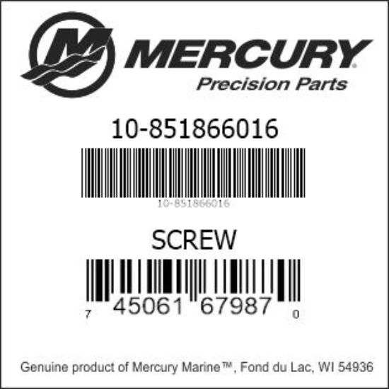 Bar codes for Mercury Marine part number 10-851866016