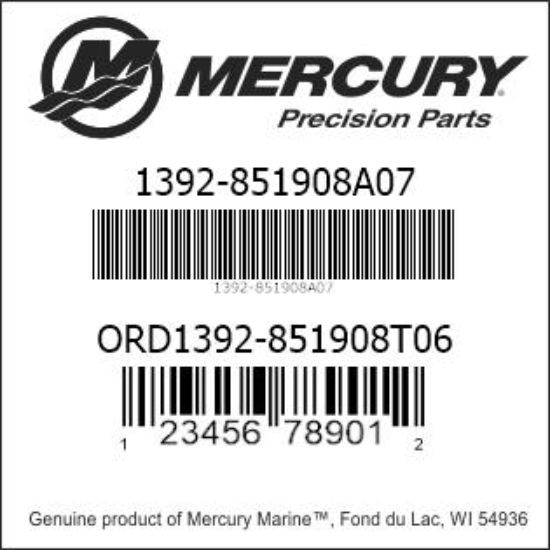 Bar codes for Mercury Marine part number 1392-851908A07