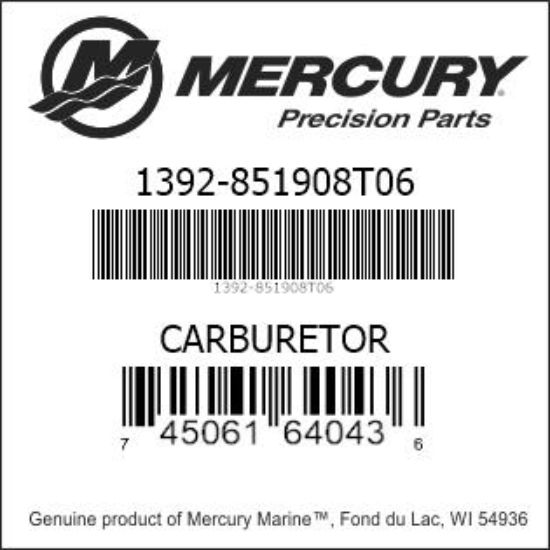 Bar codes for Mercury Marine part number 1392-851908T06