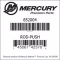 Bar codes for Mercury Marine part number 852004