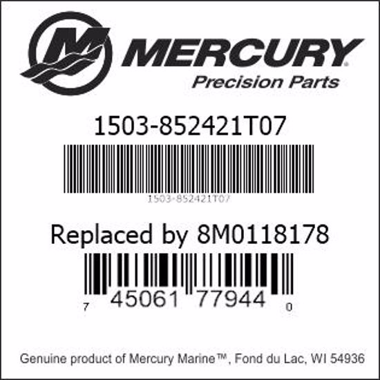 Bar codes for Mercury Marine part number 1503-852421T07