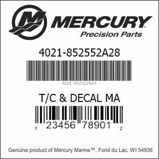 Bar codes for Mercury Marine part number 4021-852552A28