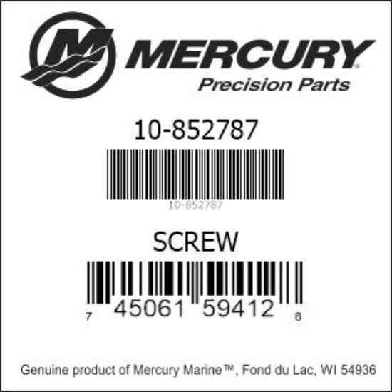 Bar codes for Mercury Marine part number 10-852787