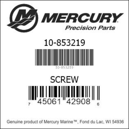 Bar codes for Mercury Marine part number 10-853219