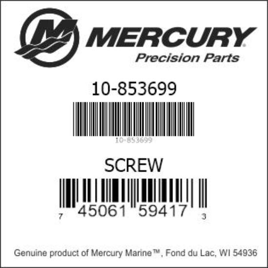 Bar codes for Mercury Marine part number 10-853699