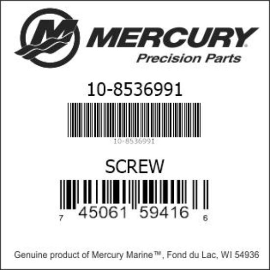 Bar codes for Mercury Marine part number 10-8536991