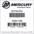 Bar codes for Mercury Marine part number 853762T01