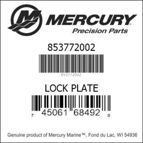 Bar codes for Mercury Marine part number 853772002