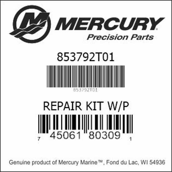 Bar codes for Mercury Marine part number 853792T01