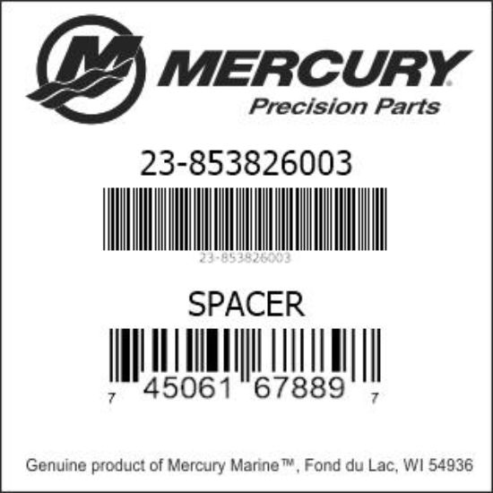 Bar codes for Mercury Marine part number 23-853826003