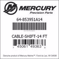 Bar codes for Mercury Marine part number 64-853951A14