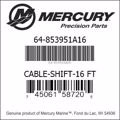 Bar codes for Mercury Marine part number 64-853951A16