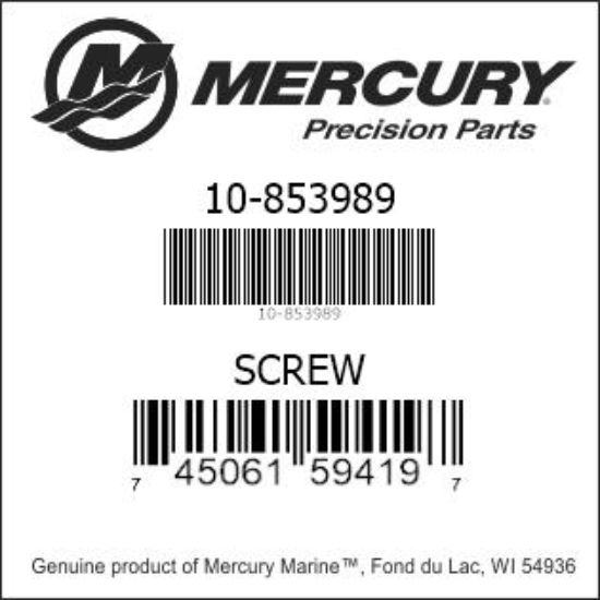 Bar codes for Mercury Marine part number 10-853989