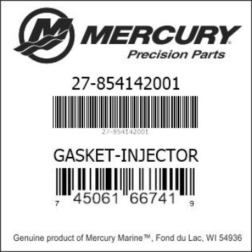 Mercury Marine part number 27-854142001 GASKET-INJECTOR Bar codes for Mercury Marine part number 27-854142001