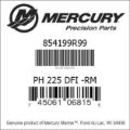 Bar codes for Mercury Marine part number 854199R99