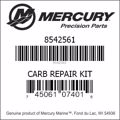 Bar codes for Mercury Marine part number 8542561