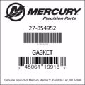 Bar codes for Mercury Marine part number 27-854952