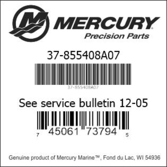 Bar codes for Mercury Marine part number 37-855408A07