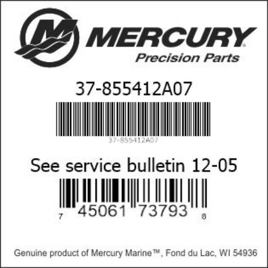 Bar codes for Mercury Marine part number 37-855412A07