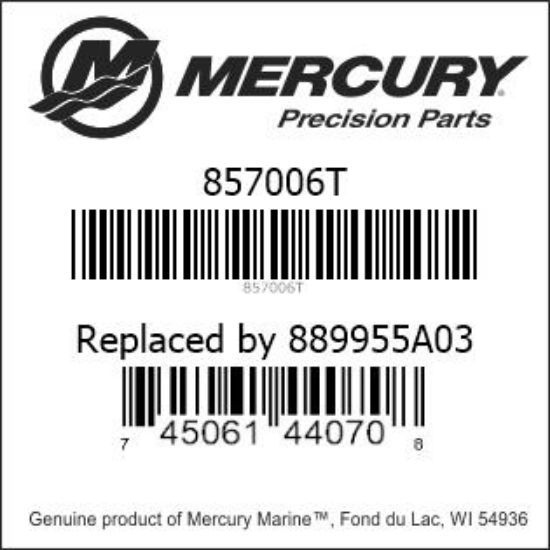 Bar codes for Mercury Marine part number 857006T