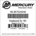 Bar codes for Mercury Marine part number 48-857025A46