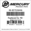 Bar codes for Mercury Marine part number 48-857030A46