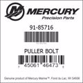 Bar codes for Mercury Marine part number 91-85716