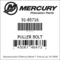 Bar codes for Mercury Marine part number 91-85716