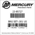 Bar codes for Mercury Marine part number 23-85727