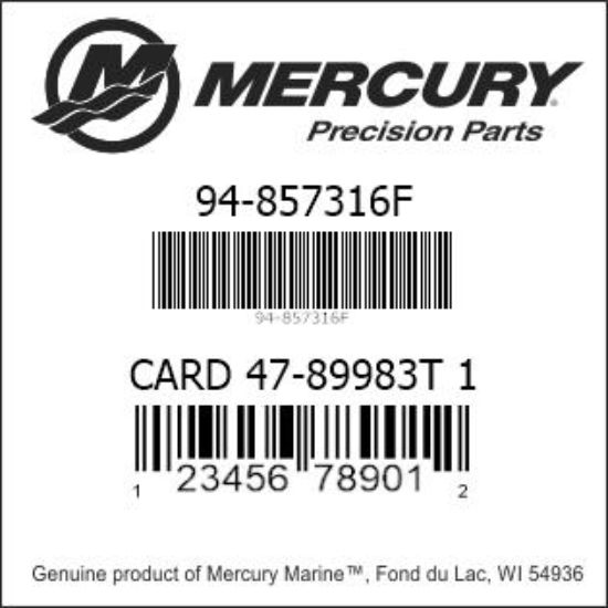 Bar codes for Mercury Marine part number 94-857316F