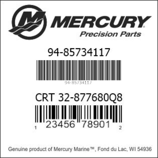 Bar codes for Mercury Marine part number 94-85734117