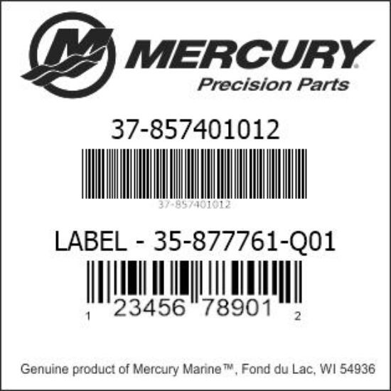 Bar codes for Mercury Marine part number 37-857401012