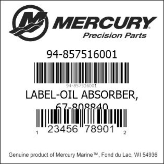 Bar codes for Mercury Marine part number 94-857516001