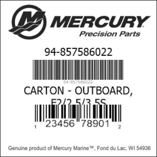 Bar codes for Mercury Marine part number 94-857586022