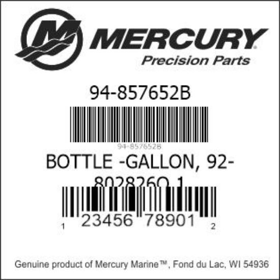 Bar codes for Mercury Marine part number 94-857652B