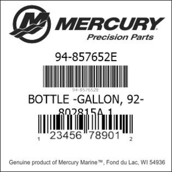 Bar codes for Mercury Marine part number 94-857652E