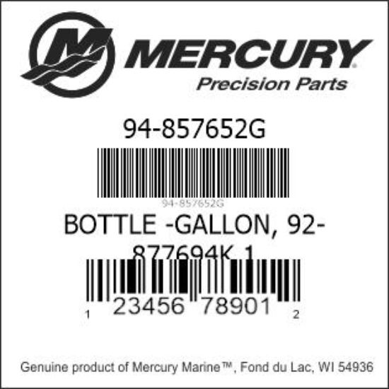 Bar codes for Mercury Marine part number 94-857652G