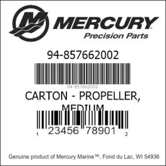 Bar codes for Mercury Marine part number 94-857662002