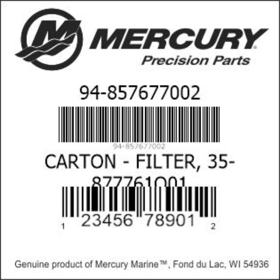 Bar codes for Mercury Marine part number 94-857677002