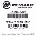 Bar codes for Mercury Marine part number 92-858005K02