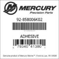 Bar codes for Mercury Marine part number 92-858006K02