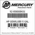 Bar codes for Mercury Marine part number 92-858008K01