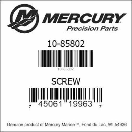Bar codes for Mercury Marine part number 10-85802