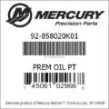 Bar codes for Mercury Marine part number 92-858020K01