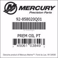 Bar codes for Mercury Marine part number 92-858020Q01