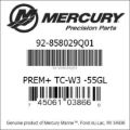 Bar codes for Mercury Marine part number 92-858029Q01