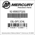 Bar codes for Mercury Marine part number 92-858037Q01