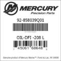 Bar codes for Mercury Marine part number 92-858039Q01