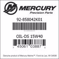 Bar codes for Mercury Marine part number 92-858042K01