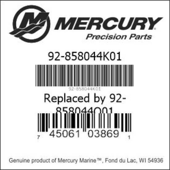 Bar codes for Mercury Marine part number 92-858044K01